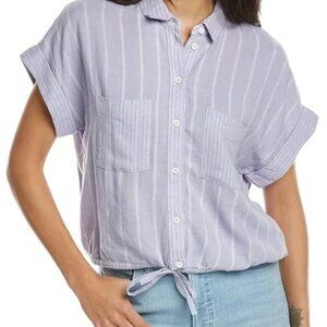 Madewell Lilac Linen-Blend Button-Up Drawstring Boxy Shirt